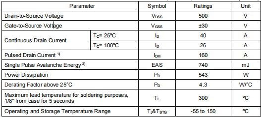 9150mos管,40a500v場(chǎng)效應(yīng)管